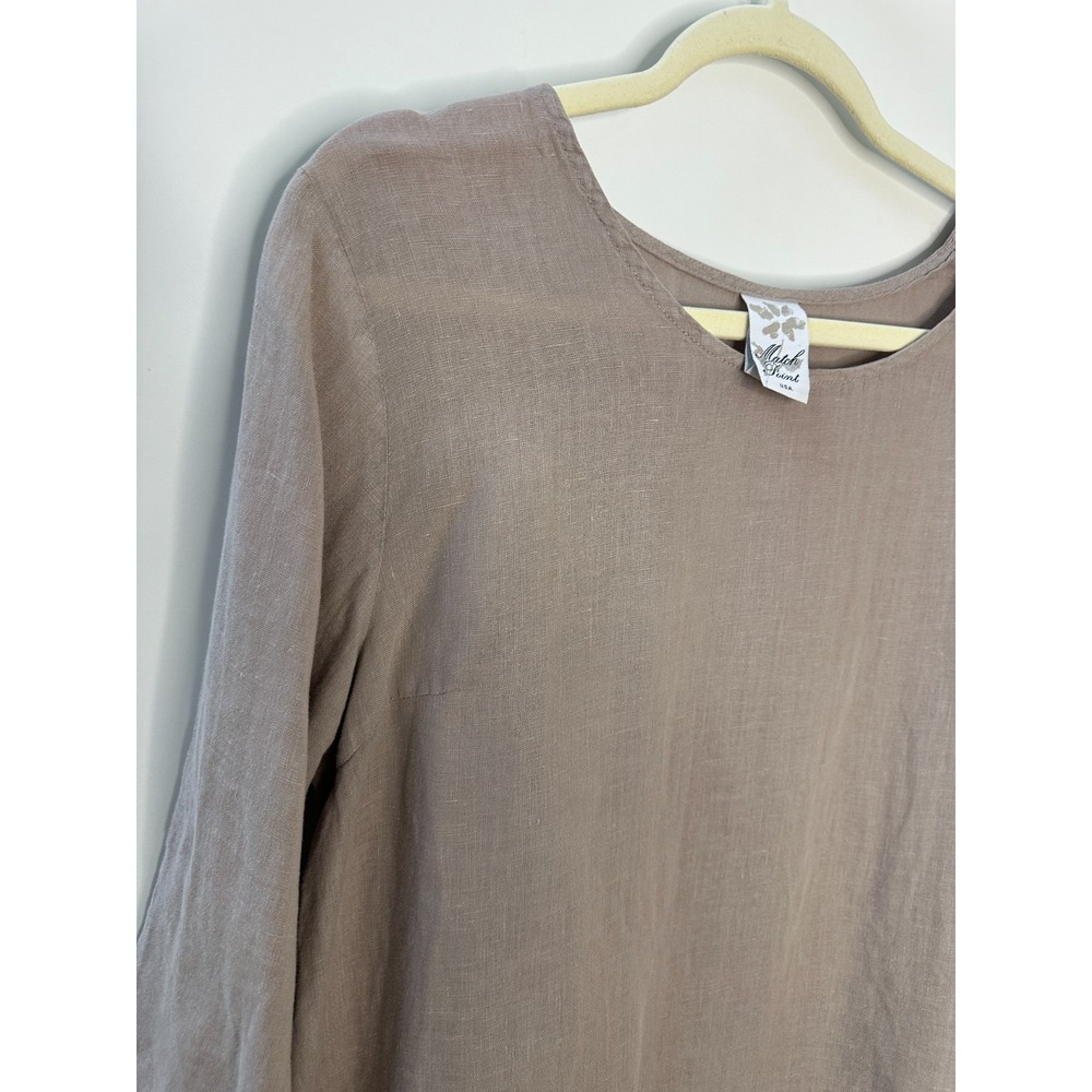 Match Point 100% Linen Ruffle Hem Tunic Top Tan Size Medium USA Made Lagonlook - Picture 3 of 10